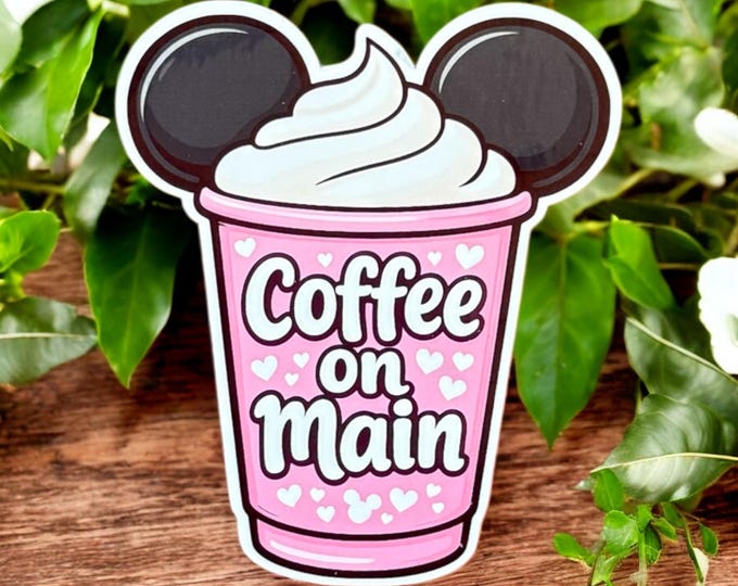 Disney Inspired Coffee On Main Sticker Mickey Latte Laptop Decal
