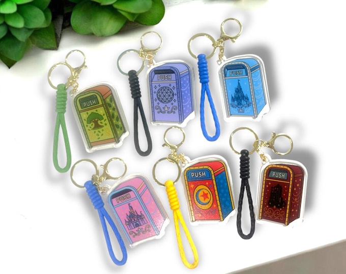 Disney-Inspired Trash Can Keychains | Theme Park Icon Keychains with Colorful Wrist Strap | Fun Collectible Gift | Park Day Accessories