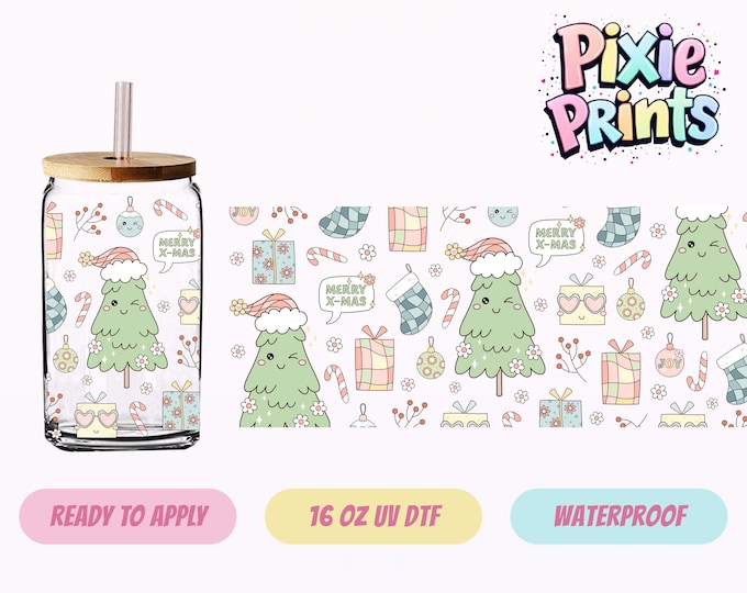 Whimsical Christmas UV DTF Tumbler Wrap Santa Same Day Cup Sticker