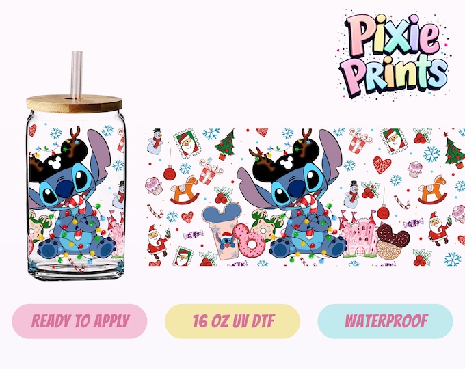 Stitch Christmas UV DTF Tumbler Wrap Same Day Cup Sticker