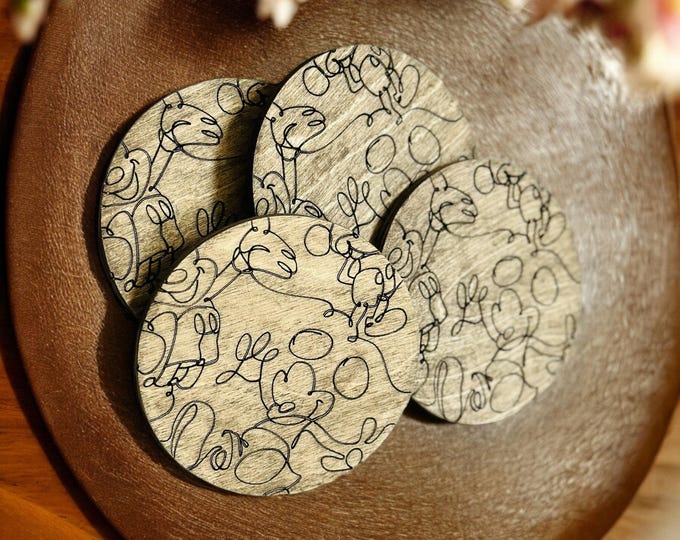 Disney Mickey Mouse Engraved Wood Coaster Set