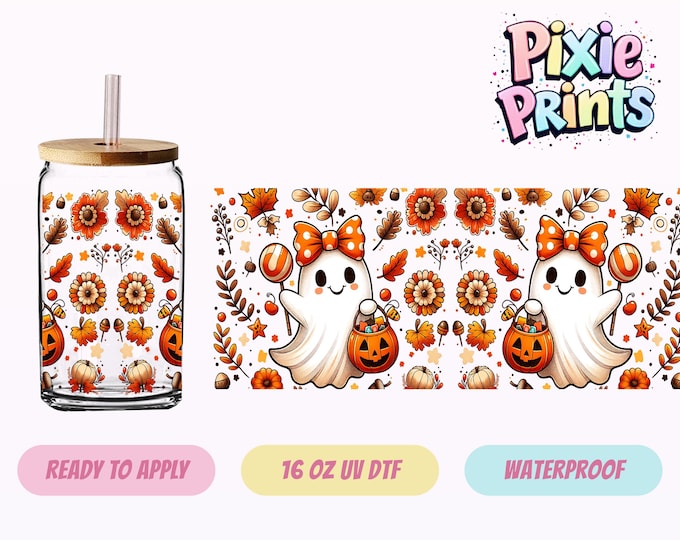 Halloween Ghost UV DTF Tumbler Wrap Same Day Cup Sticker