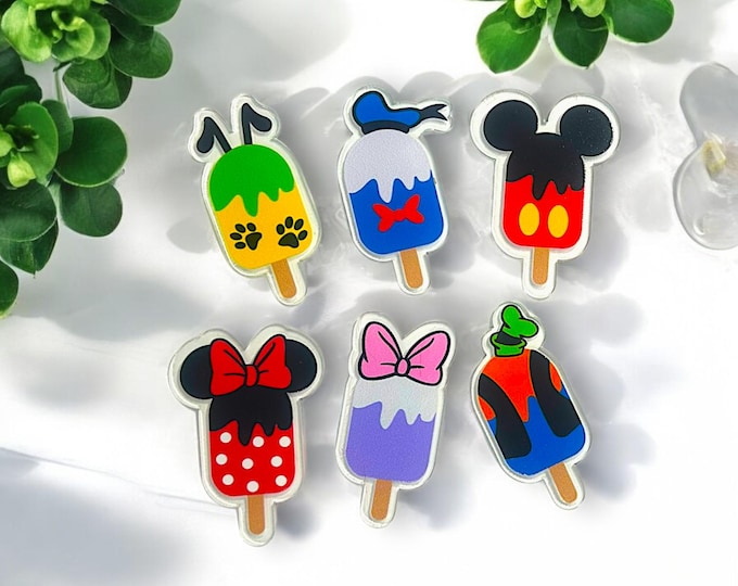 Disney Popsicle Magnet Set | Mickey & Friends Ice Cream Style Fridge Magnets | Handmade Cute Disney Gift | Minnie, Pluto, Donald, Goofy