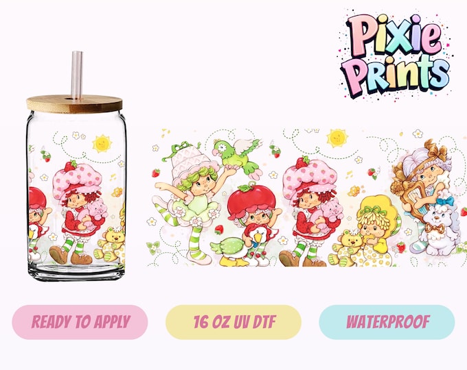 Strawberry Girl UV DTF Tumbler Wrap 80's Cup Wrap