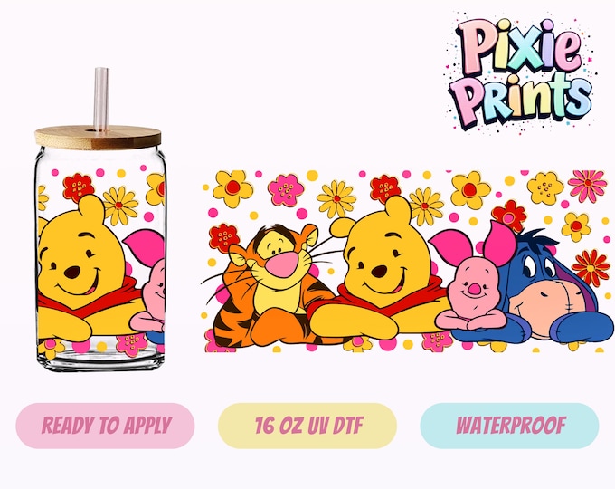 Pooh and Friends UV DTF Tumbler Wrap Same Day Cup Sticker