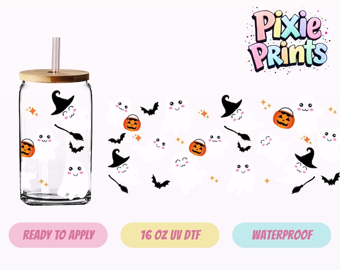 Halloween Ghost Witch UV DTF Tumbler Wrap Same Day Cup Sticker