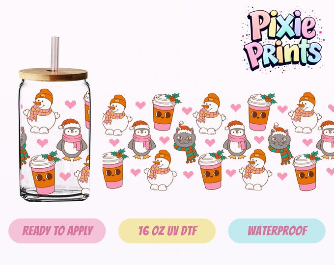 Cat Christmas UV DTF Tumbler Wrap Same Day Cup Sticker
