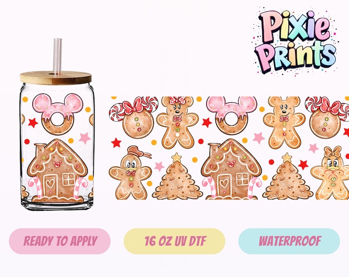 Disney Mickey UV DTF Tumbler Wrap Gingerbread Cup Sticker