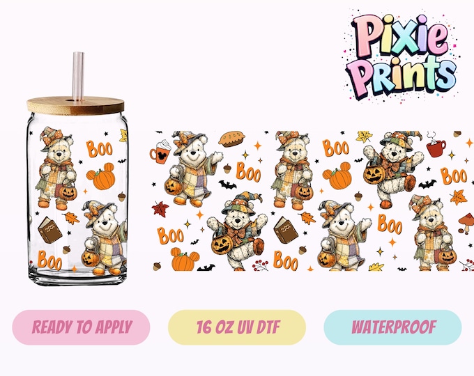 Disney Pooh Halloween UV DTF Tumbler Wrap Same Day Cup Sticker
