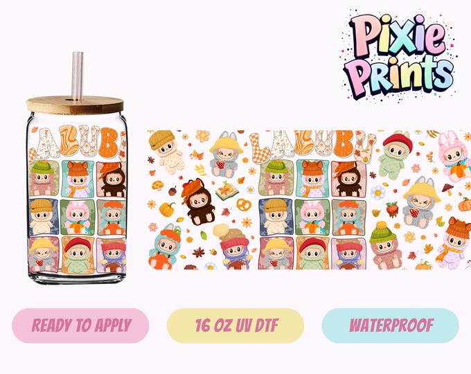 Cartoon Doll Fall UV DTF Tumbler Wrap Same Day Cup Sticker