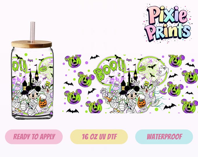 Disney Mickey Halloween UV DTF Tumbler Wrap Same Day Cup Sticker