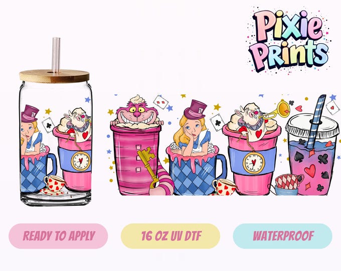 Disney Alice UV DTF Tumbler Wrap Same Day Cup Sticker