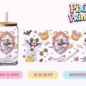 Disney Mickey Halloween UV DTF Tumbler Wrap Same Day Cup Sticker
