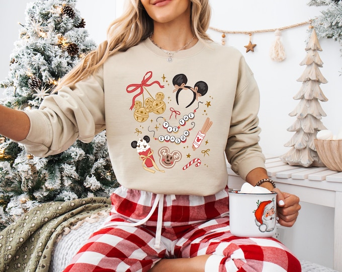 Disney Mickey Coquette Christmas Sweatshirt Crew Neck Shirt