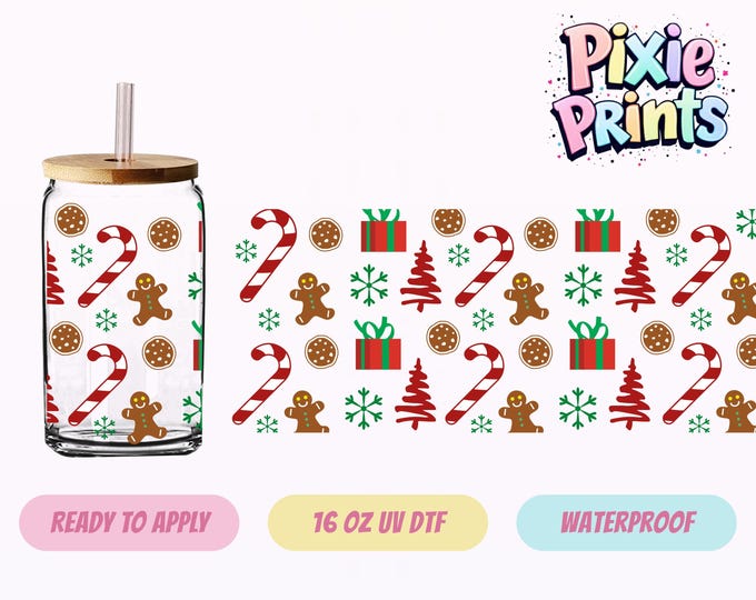 Christmas Gingerbread UV DTF Tumbler Wrap Same Day Cup Sticker