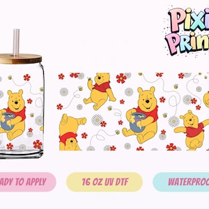 Pooh Daisy UV DTF Tumbler Wrap Same Day Cup Aufkleber