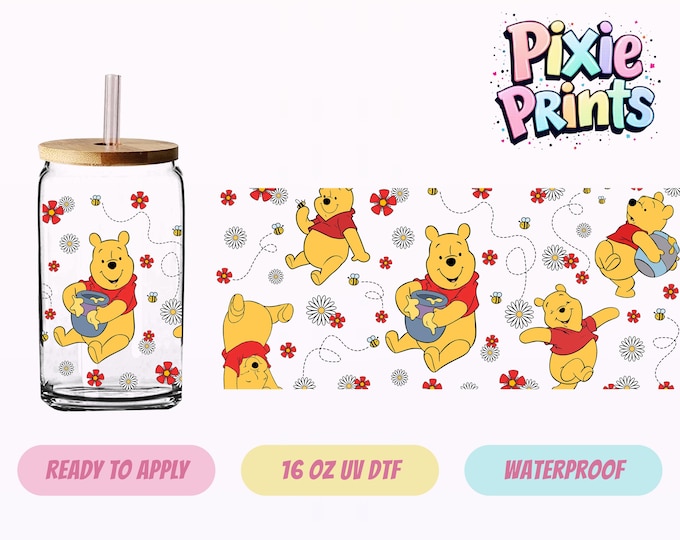 Pooh Daisy UV DTF Tumbler Wrap Same Day Cup Sticker