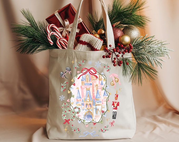 Disney Christmas Castle Tote Bag Holiday Gift Bag