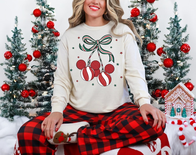 Disney Mickey Minnie Christmas T-Shirt Comfort Color Long Sleeve