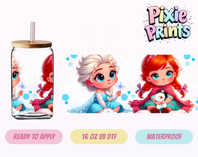 Disney Frozen Anna Elsa UV DTF Tumbler Wrap Same Day Cup Sticker