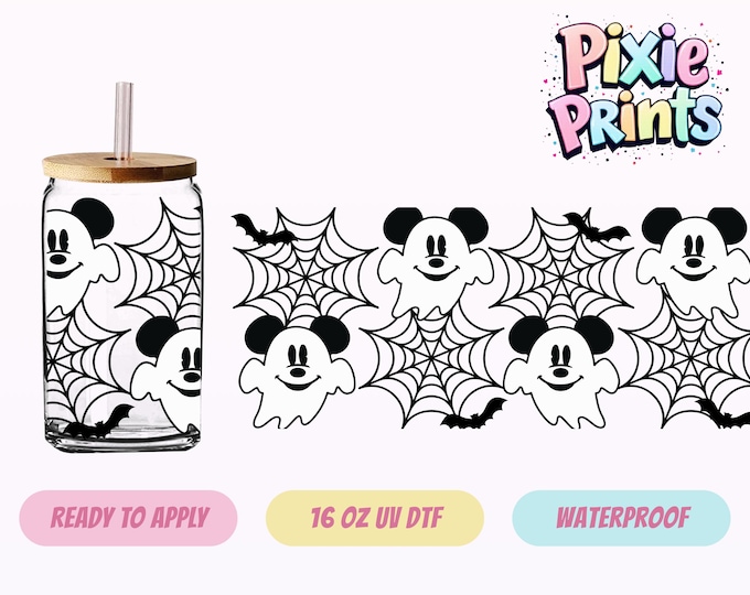 Mickey Ghost Halloween UV DTF Tumbler Wrap Same Day Cup Sticker