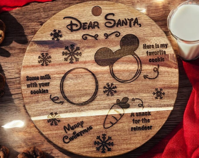 Disney Mickey Cookies and Milk for Santa Wood Tray Plate