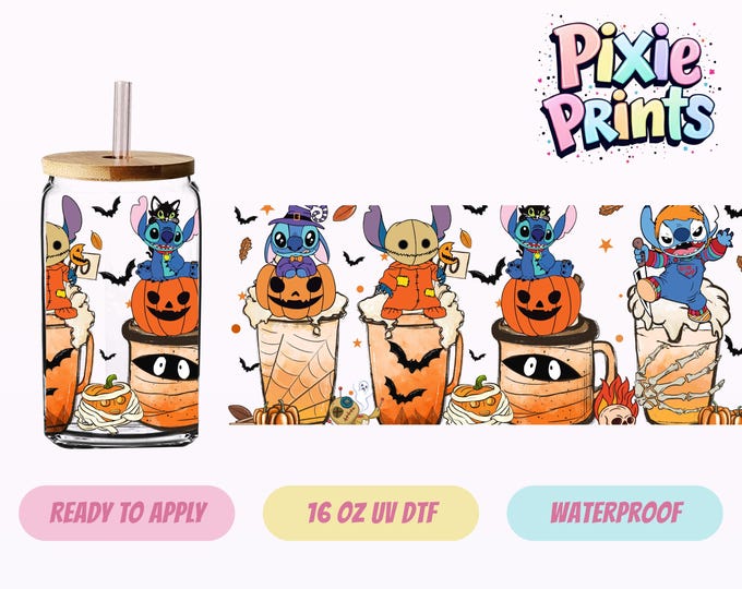 Stitch Halloween UV DTF Tumbler Wrap Same Day Cup Sticker