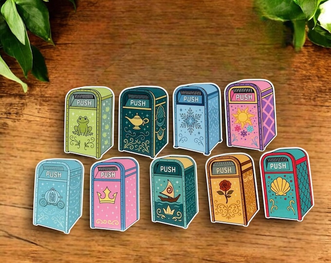 Disney Princess Trash Can Stickers – Individual or Full Set of 9 | Park-Inspired Waterproof Stickers |  Water Bottle Sticker Laptop Decal