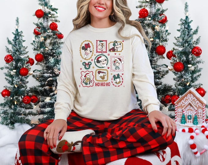 Disney Mickey Minnie Christmas T-Shirt Comfort Color Long Sleeve
