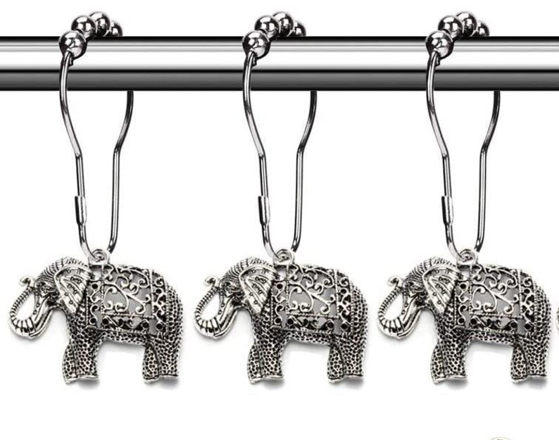 Set of 12 Elephant Shower Curtain Hooks Rings Rustresistant Etsy