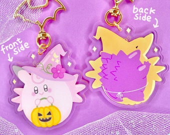 Pokémon Double-sided Acrylic Keychain - Clefable and disguised Gengar with Holographic variant