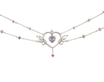 Guardian Angel Double Chain Choker Necklace - 925 Sterling Silver, Gold Vermeil, Birthday Anniversary Gift For Her