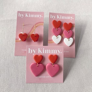 Valentines Heart Dangles | Polymer Clay Earrings | Handmade Statement Earrings | Unique colourful earrings | Valentine | Love | Heart