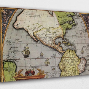 Mural Poster Vintage Dsign 24 A05037 World MAP CANVAS on stretcher