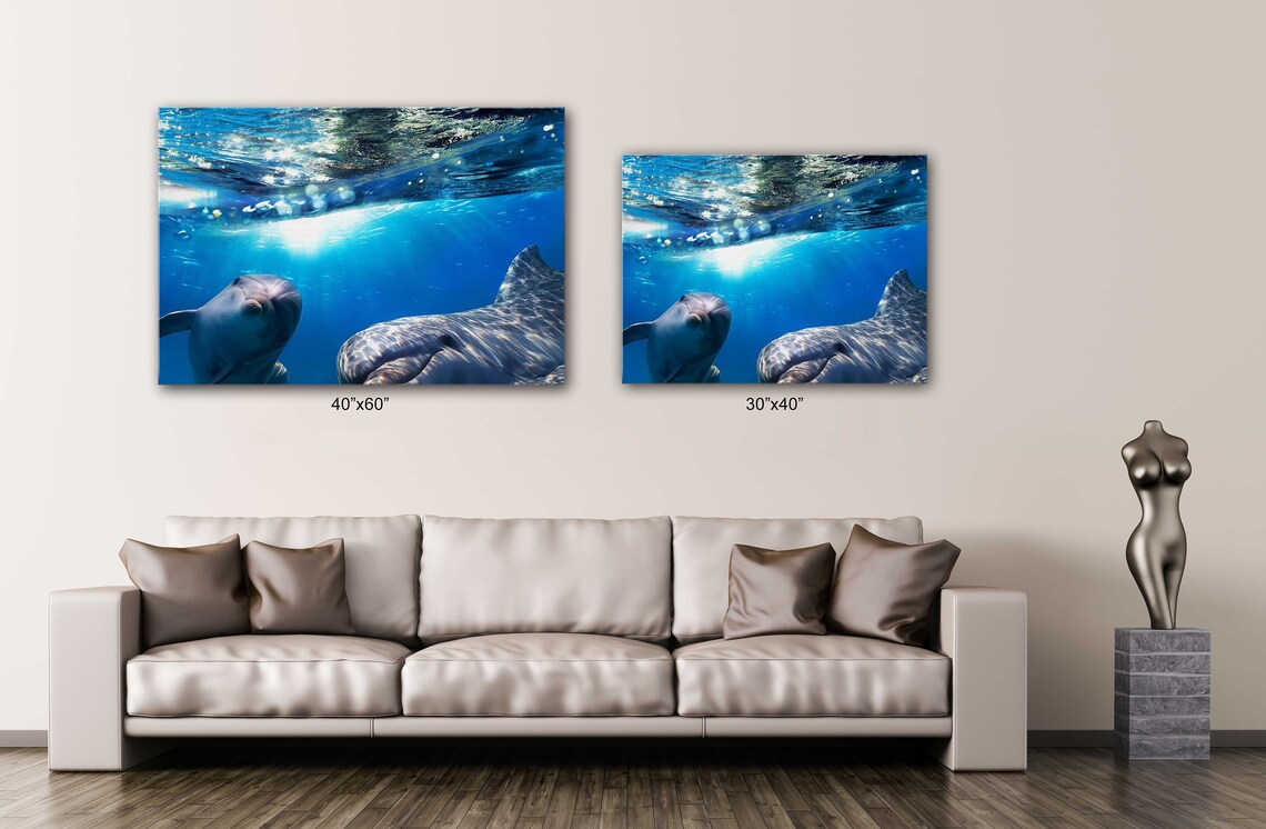 Sea Dolphin Underwater Canvas Wall Art Design Poster Print Etsy