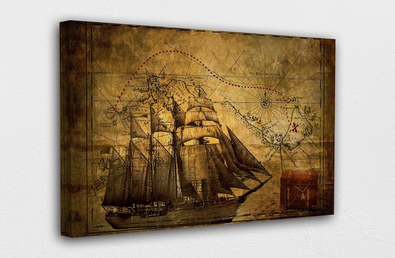 Old Pirates Treasure Map Canvas Wall Art Design Poster Print Decor for Home /& Office Decoration I POSTER or CANVAS READY to Hang