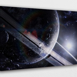 Beautiful planet Saturn w Meteors around Wall Art Design | Poster Print Decor for Home & Office Decoration I POSTER or CANVAS READY to Hang