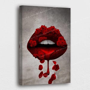 Red Lips Art Canvas Poster-Red Bloody Roses Lips Art Canvas Poster/Printed Picture Wall Art Decoration POSTER or CANVAS READY to Hang