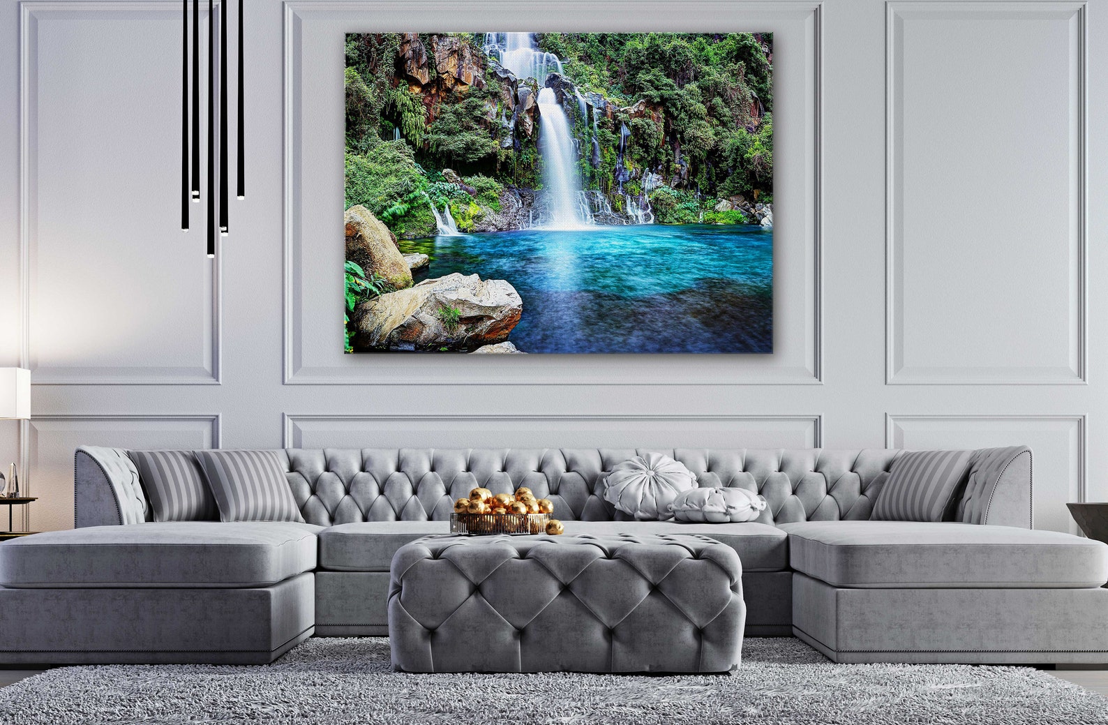 Island Beautiful Nature Waterfalls Canvas Wall Art Design Poster Print
