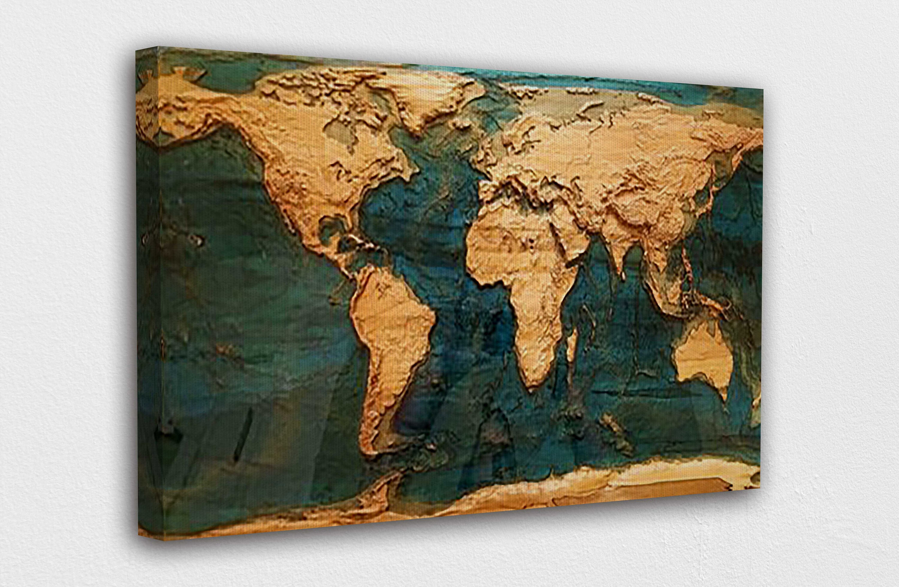 Wooden World Map Canvas Wall Art Design Poster Print Decor Etsy
