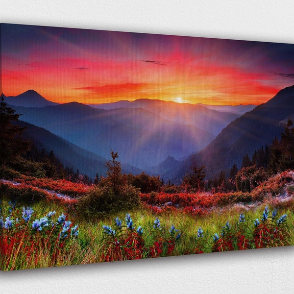 Wide Sunset Mountain Canvas Design | Poster Print Decor for Home & Office Decoration I POSTER or CANVAS READY to Hang