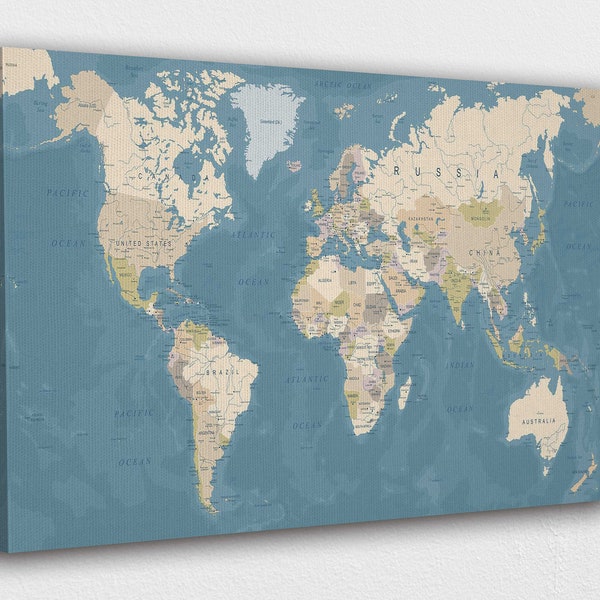 Map of the World Canvas Wall Art Design | Poster Print Decor for Home & Office Decoration I POSTER or CANVAS READY to Hang