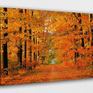 Bunte Hohe Lange Bäume auf Herbst Leinwand Wand Kunst Design | Poster Print Decor für Home & Office Dekoration I POSTER oder CANVAS BEREIT zum Aufhängen