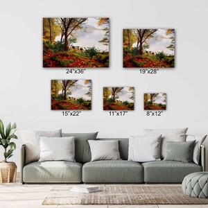 Wide Lake W Falling Autumn Leaves Canvas Wall Art Design - Etsy