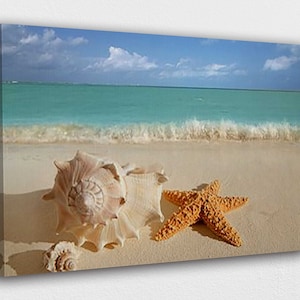 Sea Sand Starfish Shell Canvas Wall Art Design Poster Print Decor