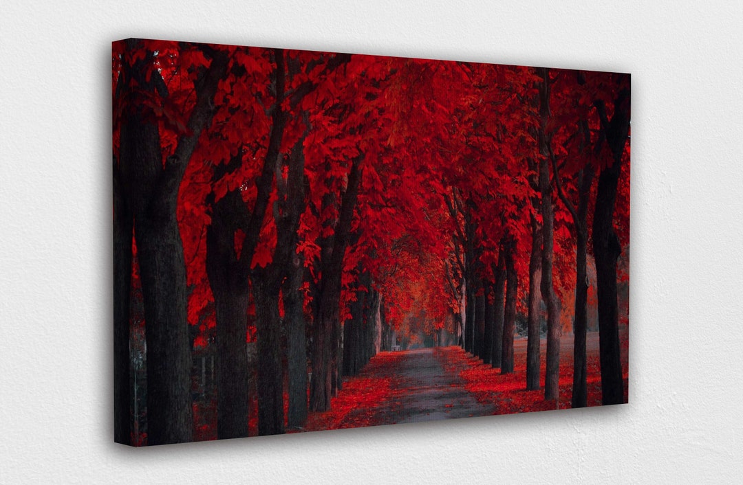 Red Texture Tree Canvas Wall Art Design | Poster Print Decor for Home ...