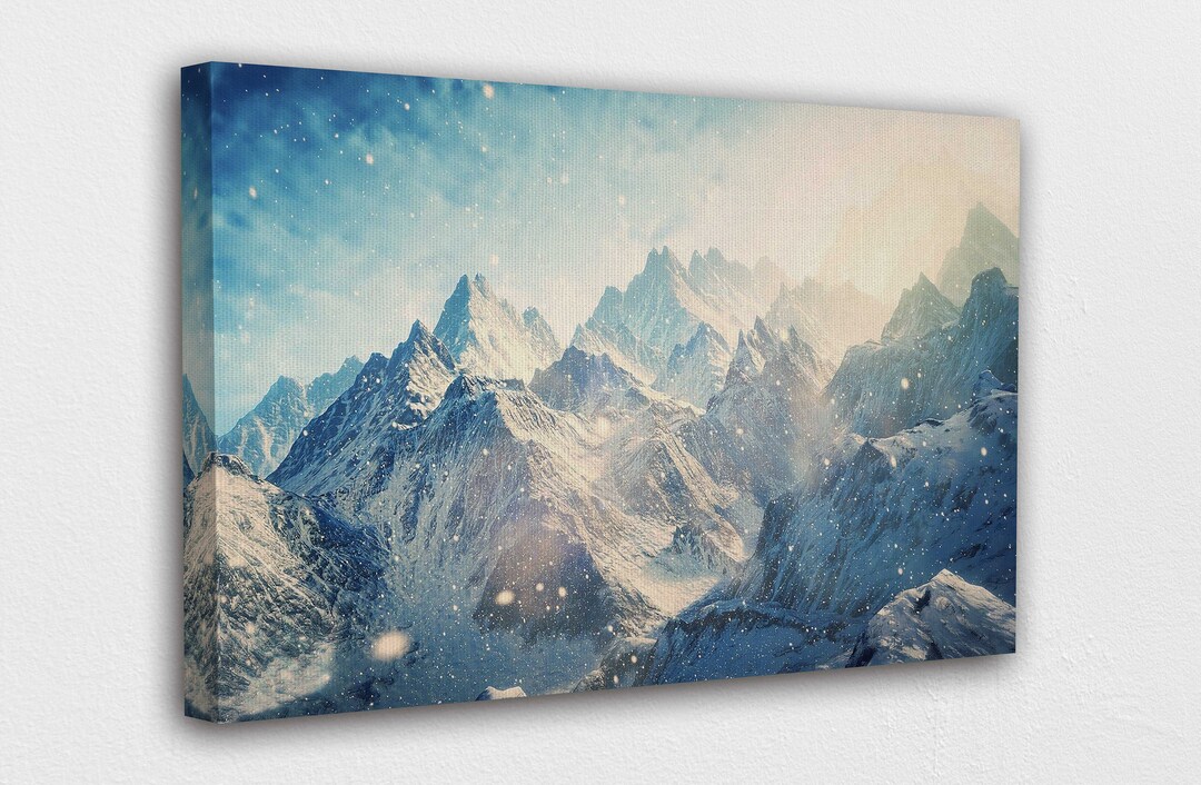 Beautiful Snowy Mountain Canvas Wall Art Design Poster Print Etsy
