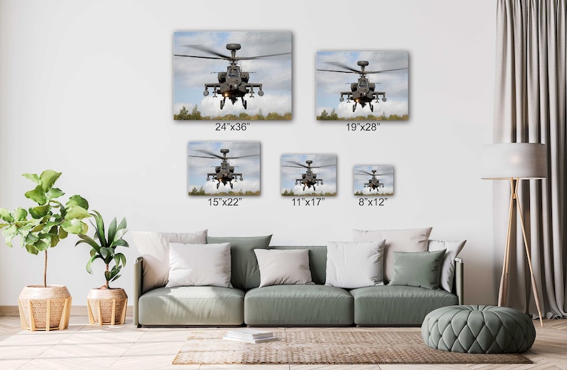 Army Air Corps Apache Helicopter Canvas Wall Art Design Poster Print Decor for Home /& Office Decoration I POSTER or CANVAS READY to Hang