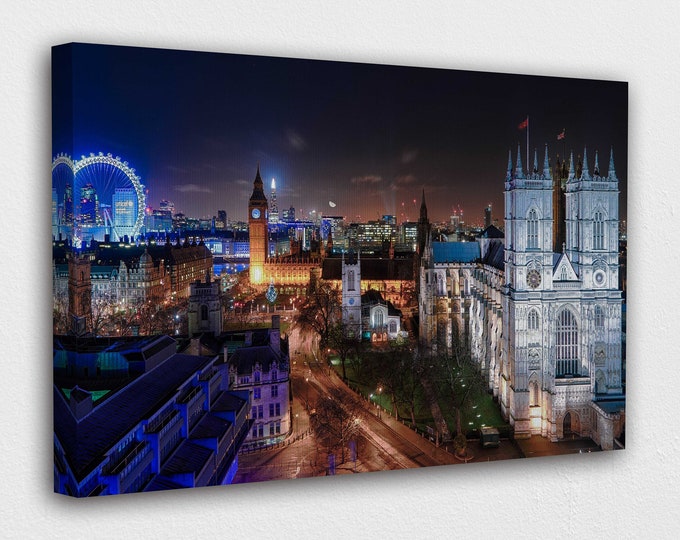 Lovely Buildings eye at Night in London Canvas Design | Poster Print Decor for Home & Office Decoration I POSTER or CANVAS READY to Hang