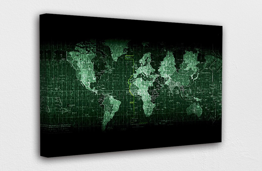 Matrix World Map Canvas Wall Art Design Poster Print Decor Etsy